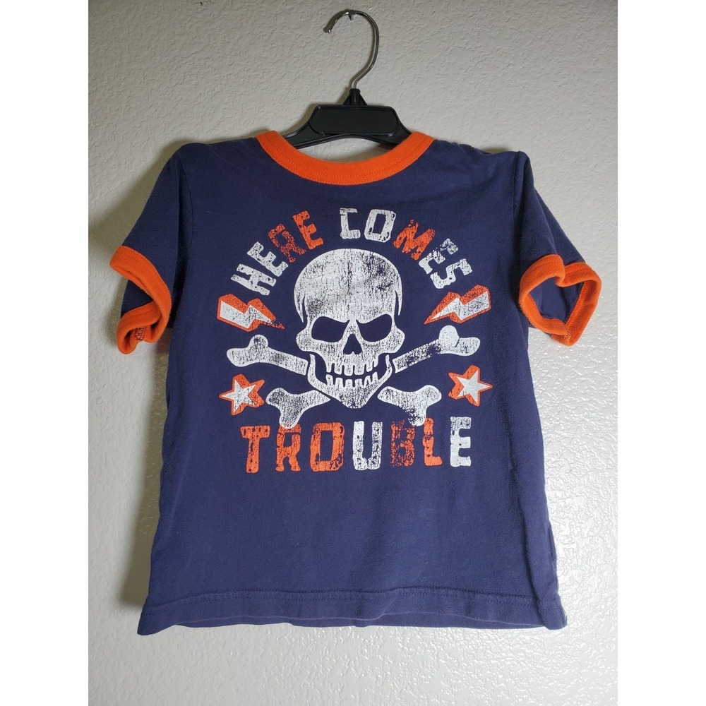 The Children's Place Boys XS 4 "Here Comes‎ Trouble" Skull Graphic T-Shirt